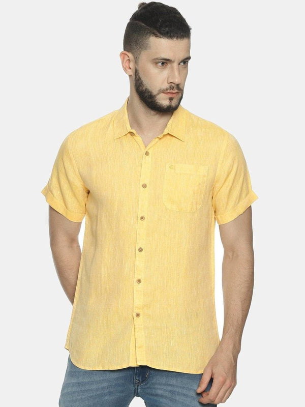 Buy Lemon Yellow Colour Slim Fit Hemp Casual Shirt | Shop Verified Sustainable Mens Shirt on Brown Living™