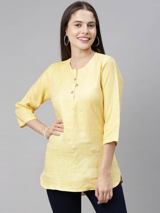 Buy Lemon Yellow Solid High Low Casual Top | Shop Verified Sustainable Womens Top on Brown Living™