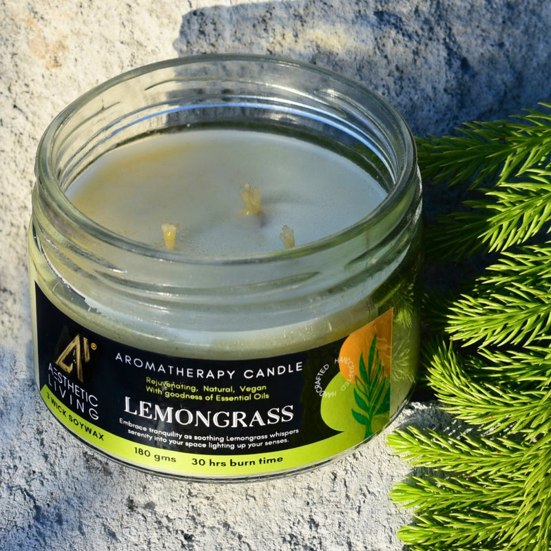 Buy Lemongrass 3 Wick Soy Wax Candle I 30 hr burn, 180 gms | Shop Verified Sustainable Candles & Fragrances on Brown Living™