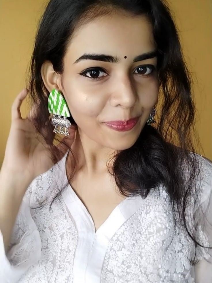 Buy Light Green Printed Fabric Ghungroo Earrings | Shop Verified Sustainable Womens earrings on Brown Living™