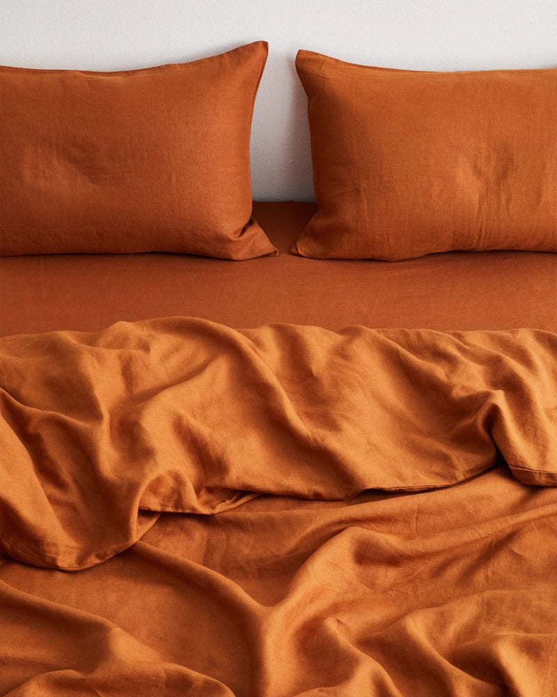 Buy Linen Bedding Duvet Cover | 3 Pc Set | Cinnamon Brown | Shop Verified Sustainable Bedding on Brown Living™