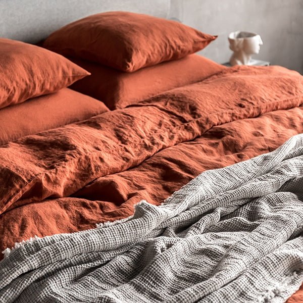 Buy Linen Bedding Duvet Cover | 3 Pc Set | Rust Orange | Shop Verified Sustainable Bedding on Brown Living™