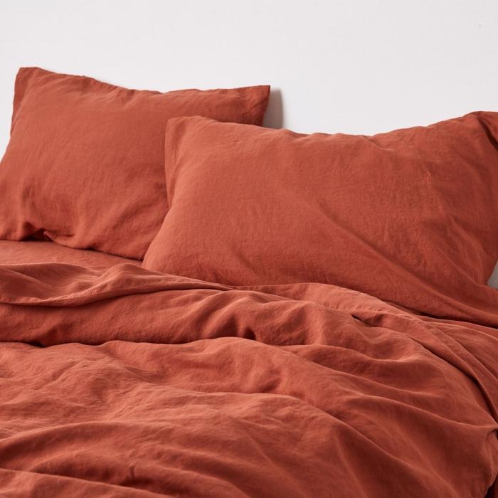 Buy Linen Bedding Duvet Cover | 3 Pc Set | Rust Orange | Shop Verified Sustainable Bedding on Brown Living™