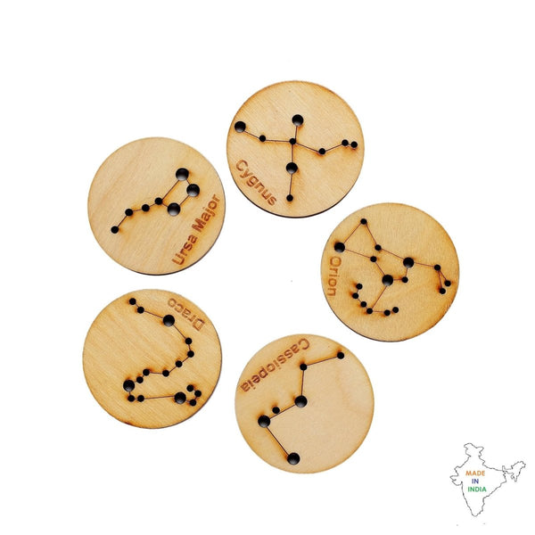 Buy Little Star Gazers' Wooden Constellation Coins | 5 Pieces In A Cotton Bag | Shop Verified Sustainable Learning & Educational Toys on Brown Living™