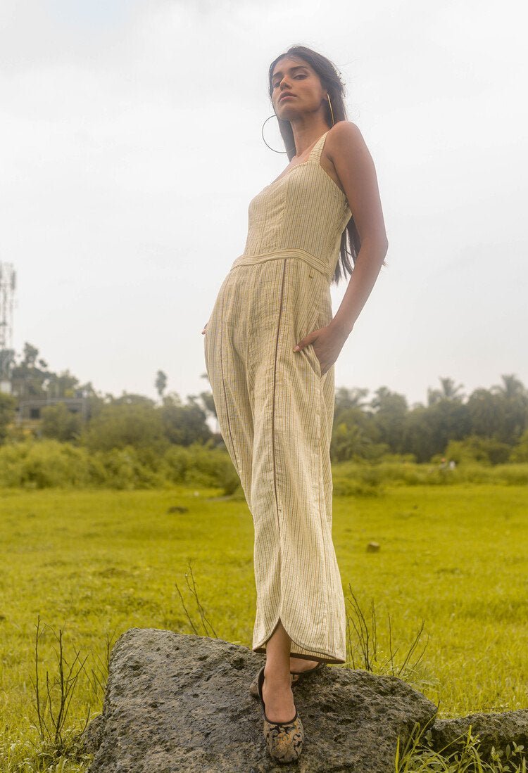 Buy Malini Jumpsuit - Brown + Grey Stripes + Off-White | Shop Verified Sustainable Womens Co-Ord Sets on Brown Living™