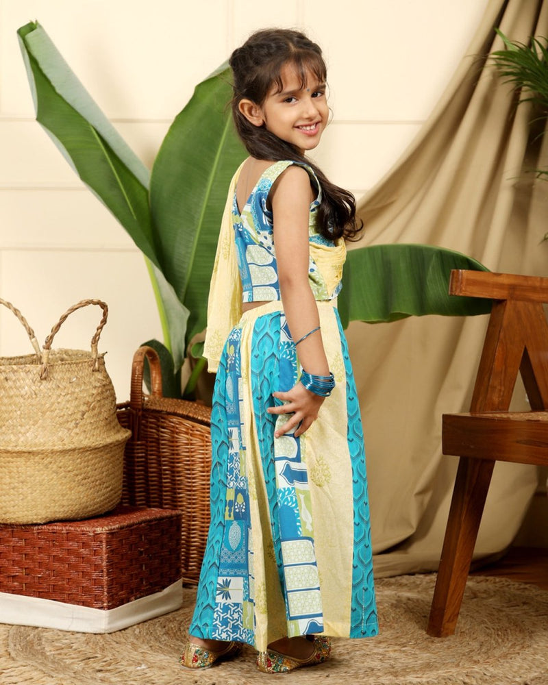 Buy Manara Girls Ethnic Cotton Kali Lehenga Set with Dupatta | Shop Verified Sustainable Kids Ethnic Sets on Brown Living™