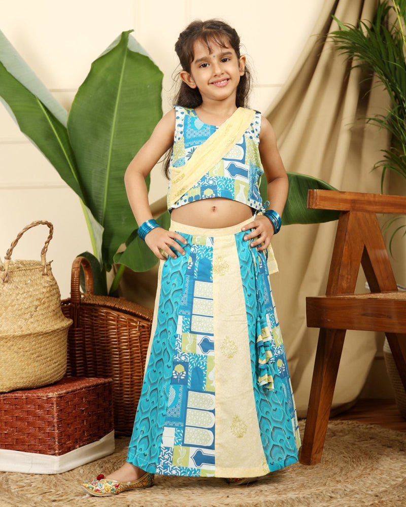 Buy Manara Girls Ethnic Cotton Kali Lehenga Set with Dupatta | Shop Verified Sustainable Kids Ethnic Sets on Brown Living™