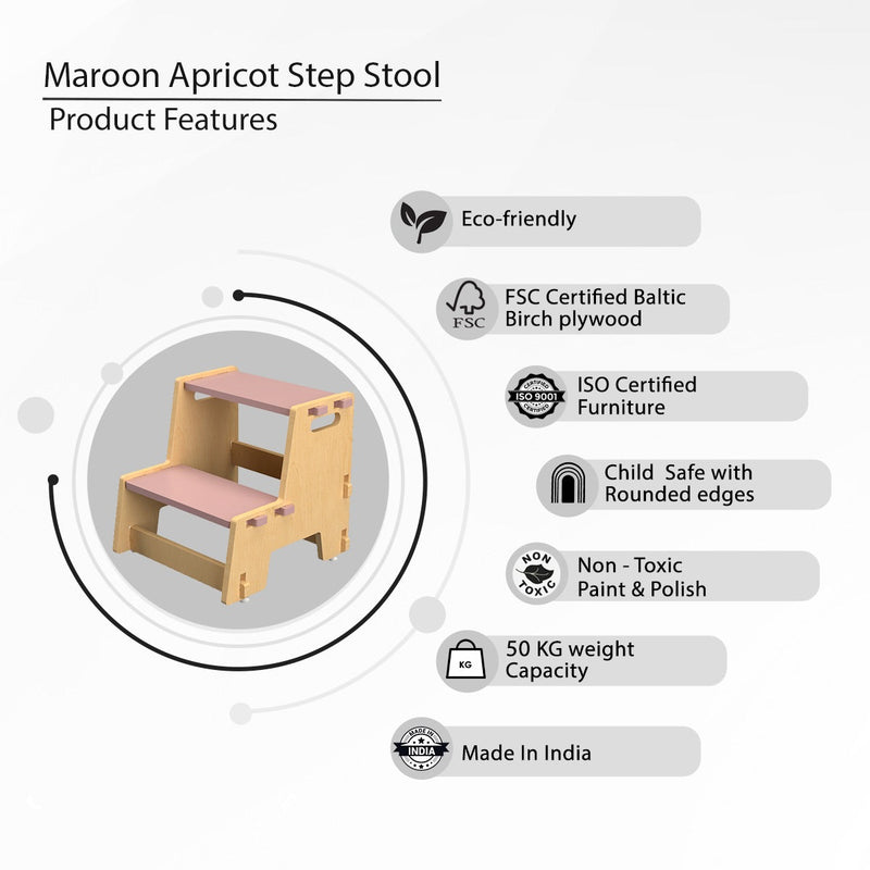 Buy Maroon Apricot |Wooden Step Stool | Shop Verified Sustainable Decor & Artefacts on Brown Living™