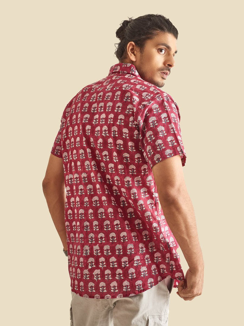 Buy Maroon Floral Printed Halfsleeves Cotton Shirt | Shop Verified Sustainable Mens Shirt on Brown Living™