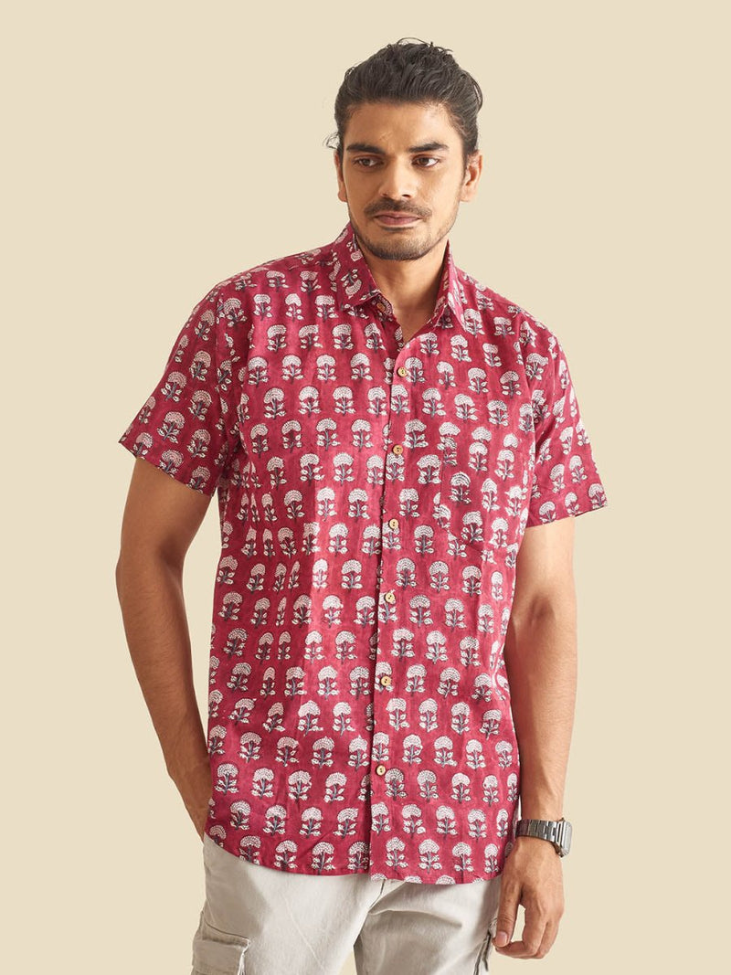 Buy Maroon Floral Printed Halfsleeves Cotton Shirt | Shop Verified Sustainable Mens Shirt on Brown Living™