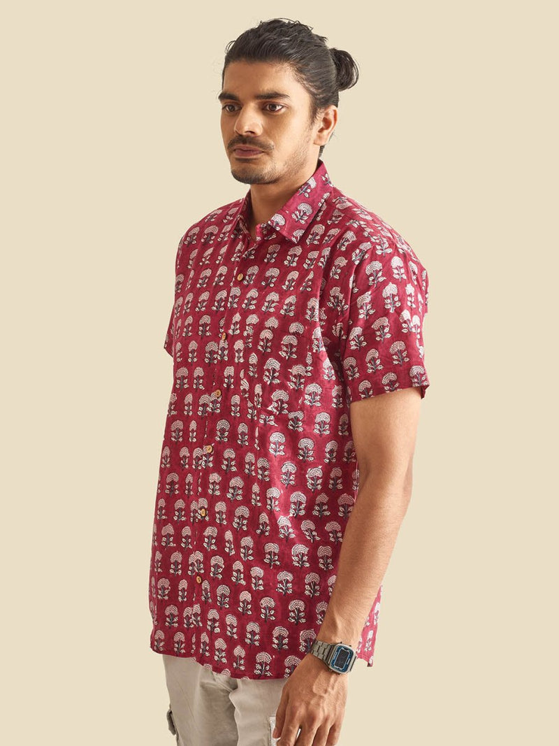 Buy Maroon Floral Printed Halfsleeves Cotton Shirt | Shop Verified Sustainable Mens Shirt on Brown Living™