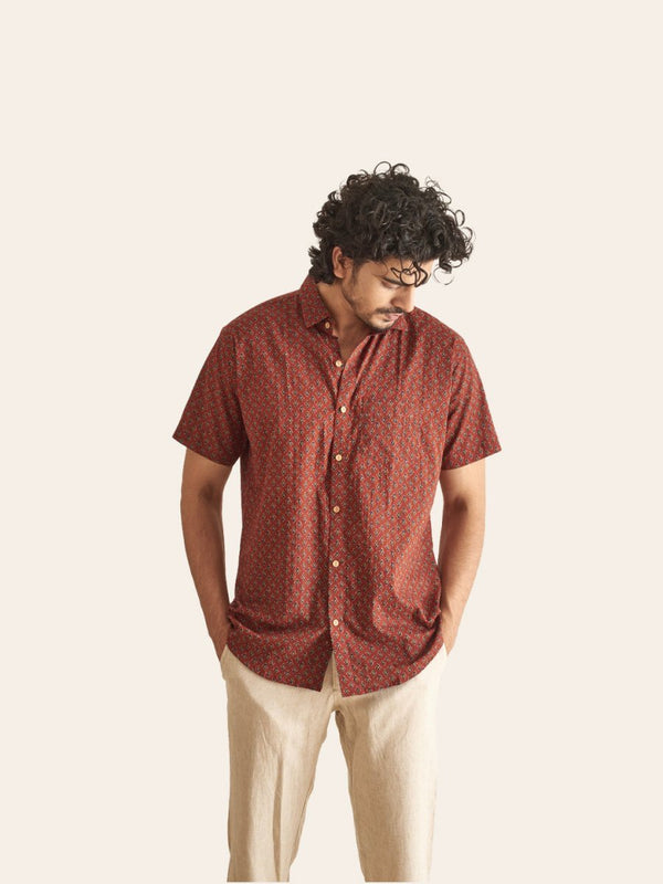 Buy Maroon Motif Printed Cotton Shirt | Shop Verified Sustainable Mens Shirt on Brown Living™