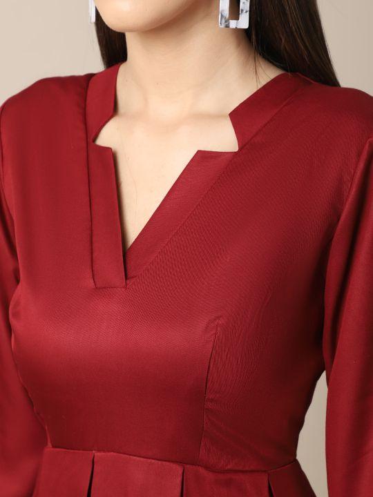 Buy Maroon Tencel Boxy Dress | Shop Verified Sustainable Womens Dress on Brown Living™