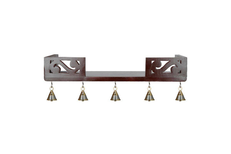 Buy MDF Home Temple Decorative Shelf 45 x 15 x 8.5 cm with 5 Brass Bells | Shop Verified Sustainable Wall Decor on Brown Living™