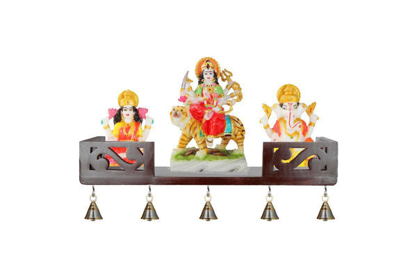 Buy MDF Home Temple Decorative Shelf 45 x 15 x 8.5 cm with 5 Brass Bells | Shop Verified Sustainable Wall Decor on Brown Living™