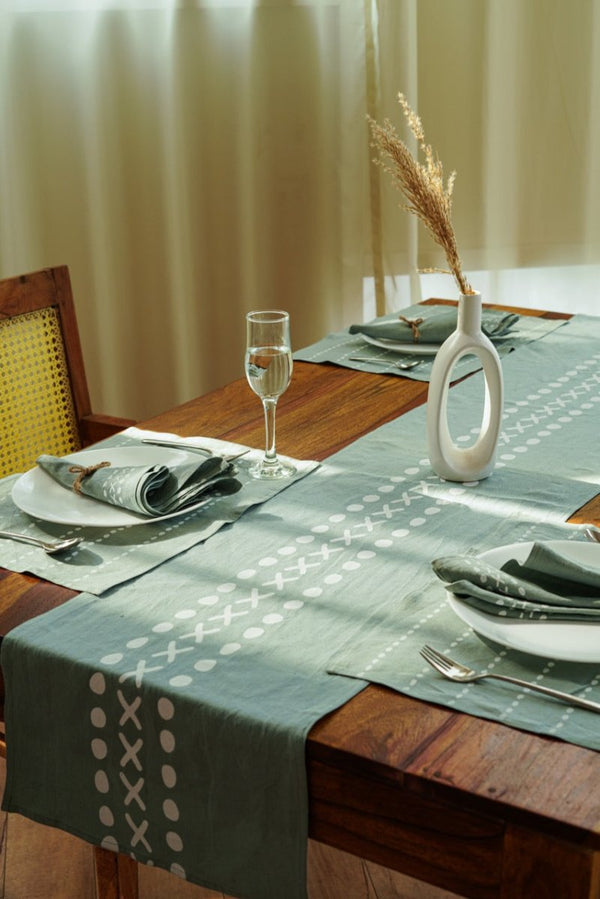 Buy Meethu - Mint Green Table Runner | Block Printed | Pure Hemp | Shop Verified Sustainable Table Linens on Brown Living™