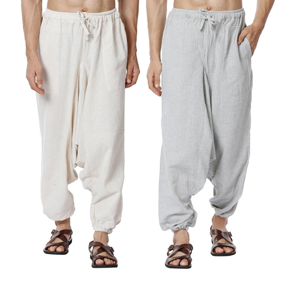 Buy Men's Combo Pack of 2 Harem Pants | Cream & Melange Grey | GSM-170 | Free Size | Shop Verified Sustainable Products on Brown Living