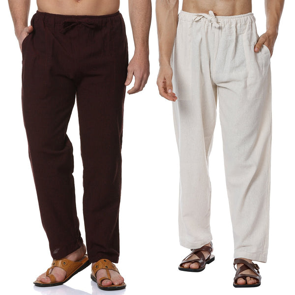 Buy Men's Combo Pack of 2 Lounge Pants | Cream and Maroon | GSM-170 | Free Size | Shop Verified Sustainable Products on Brown Living