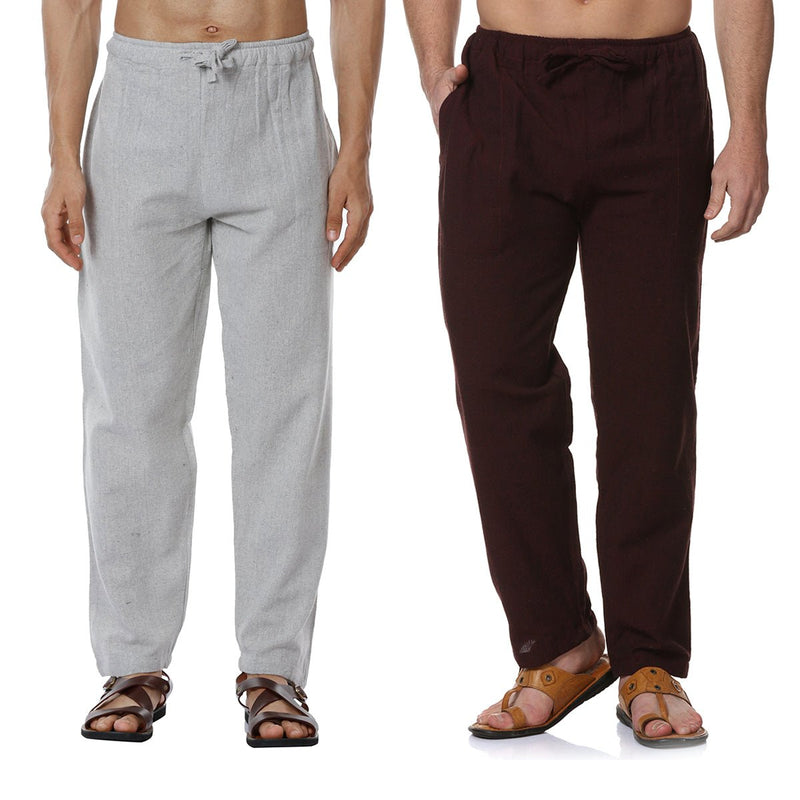 Buy Men's Combo Pack of 2 Lounge Pants | Maroon & Melange Grey | GSM-170 | Free Size | Shop Verified Sustainable Products on Brown Living