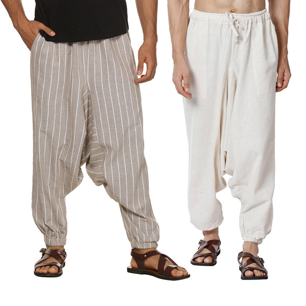 Buy Men's Harem Pants Pack of 2| Cream & Grey Stripes | Fits Waist Size 26 to 38 inches | Shop Verified Sustainable Products on Brown Living