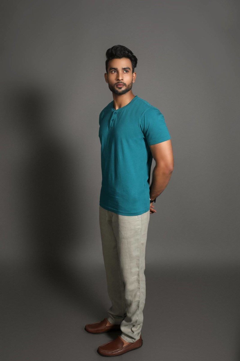 Buy Men's Henley Tee - Supima Cotton - Aqua Teal - The Liquid Touch | Shop Verified Sustainable Mens Tshirt on Brown Living™