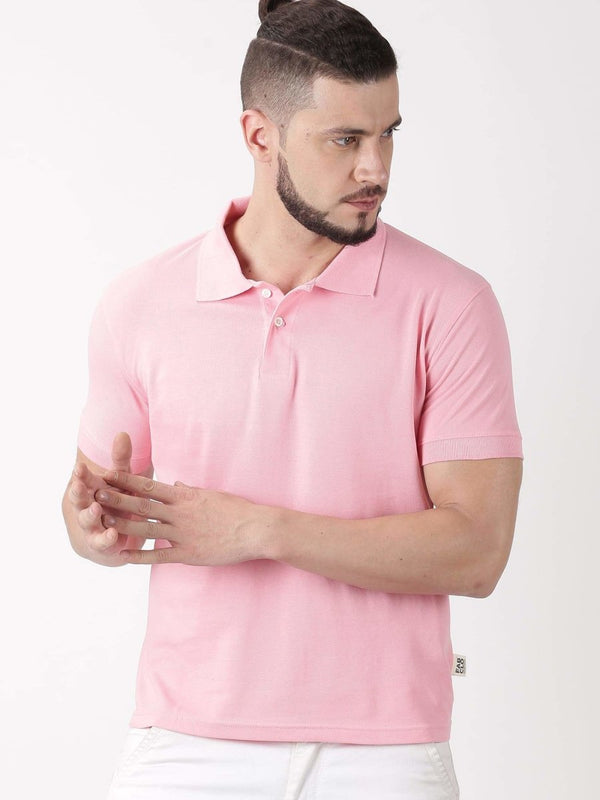 Buy Mens Organic Cotton Polo T-shirt | Pink | Shop Verified Sustainable Mens Tshirt on Brown Living™