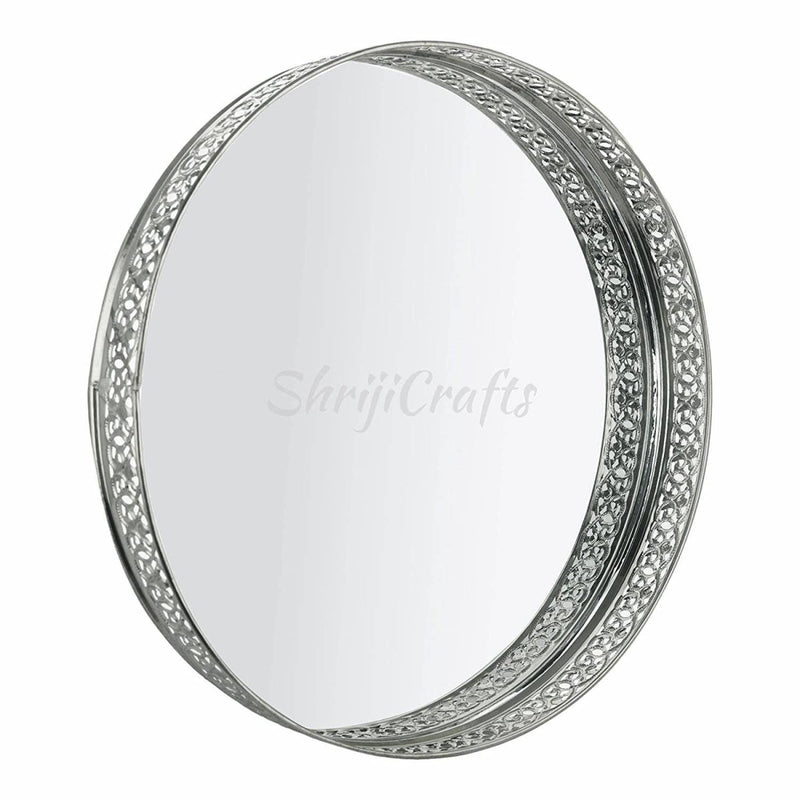 Buy Brass Mirror Tray - Round (36 Dia x 3.5 cm, Silver) | Shop Verified Sustainable Table Decor on Brown Living™