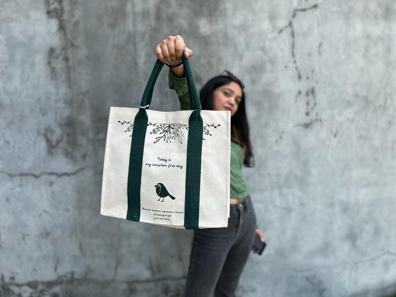 Mindful Canvas Tote Bag-Bird Print | Verified Sustainable Tote Bag on Brown Living™