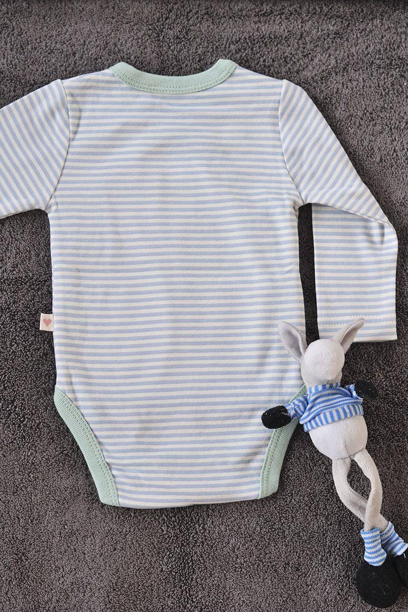 Buy Mint Blue Striped Unisex Full Sleeve Kimono Onesie In Organic Cotton | Shop Verified Sustainable Kids Onesies on Brown Living™