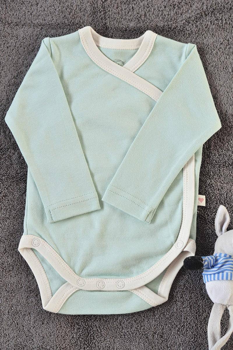 Buy Mint Blue Unisex Full Sleeve Kimono Onesie In Organic Cotton | Shop Verified Sustainable Kids Onesies on Brown Living™