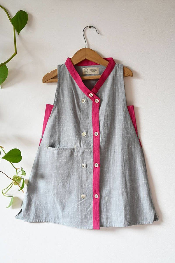 Buy Moonlight' Sleeveless Button Down Dress In Grey Slub | Shop Verified Sustainable Kids Frocks & Dresses on Brown Living™