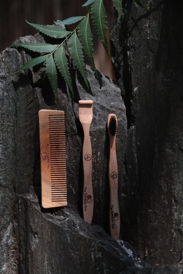 Buy Morning Essential Kit | Neem Comb Toothbrush & Tongue Cleaner | Travel Friendly Combo | Shop Verified Sustainable Oral Care on Brown Living™