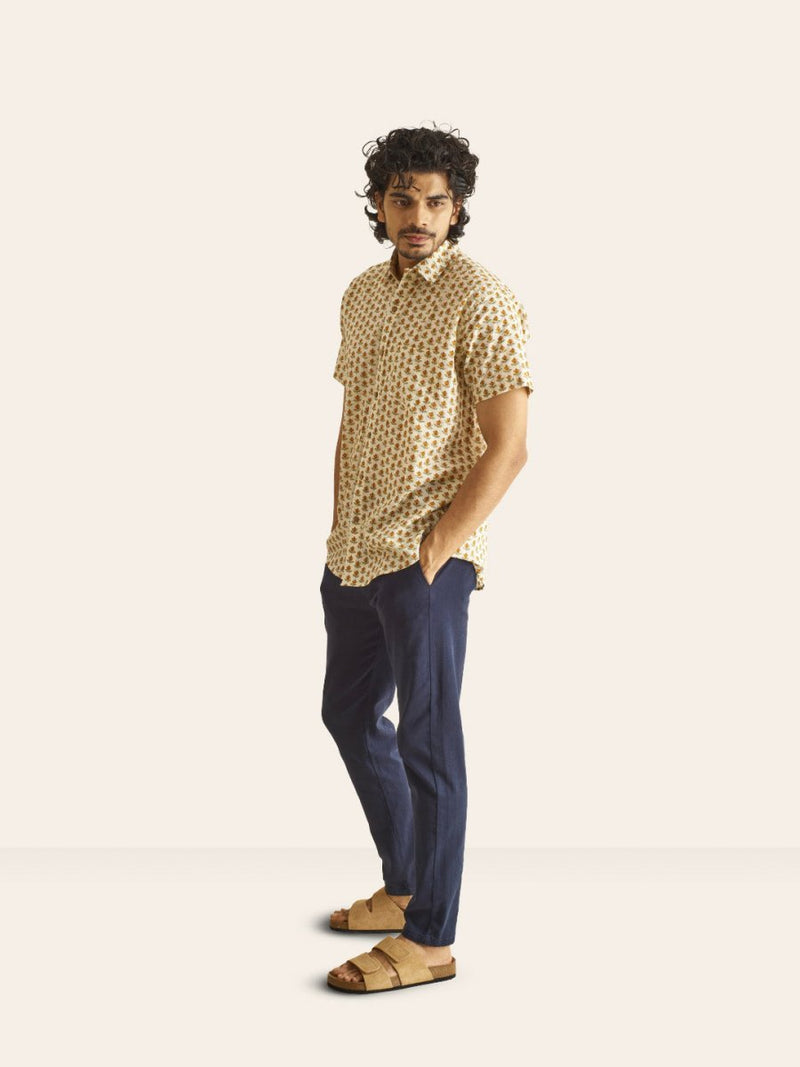 Buy Mustard Bud Printed Cotton Shirt | Shop Verified Sustainable Men Shirt on Brown Living™