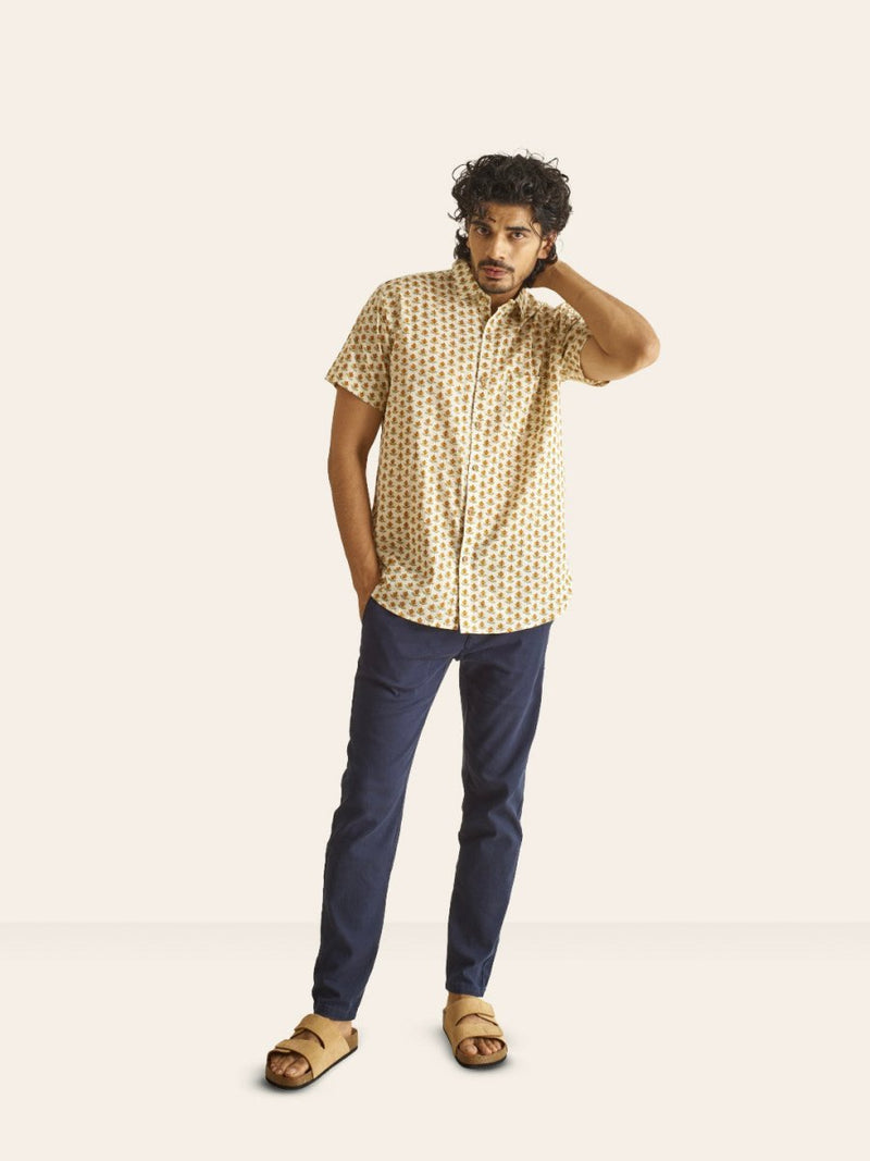 Buy Mustard Bud Printed Cotton Shirt | Shop Verified Sustainable Men Shirt on Brown Living™