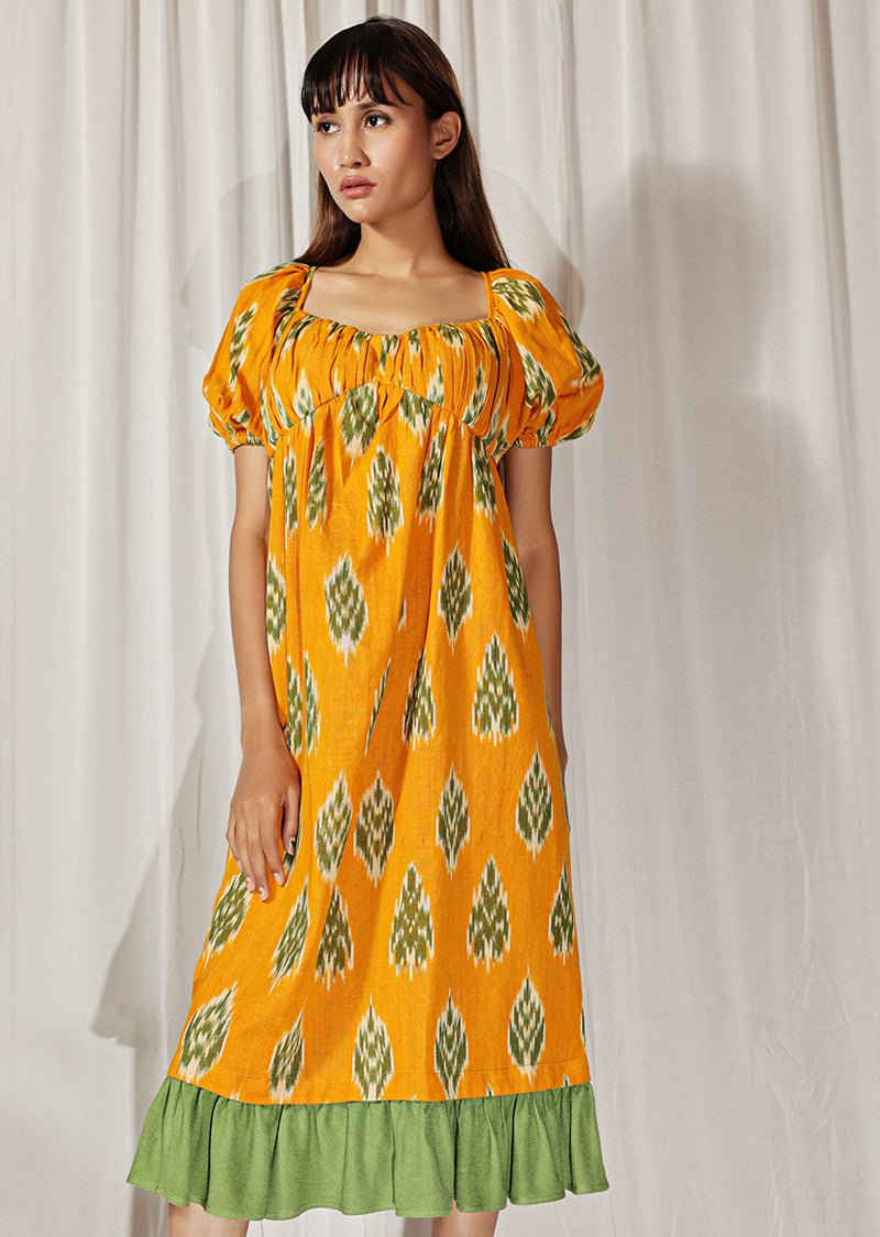 Buy Mustard Handloom Ikat Dress | Shop Verified Sustainable Womens Dress on Brown Living™