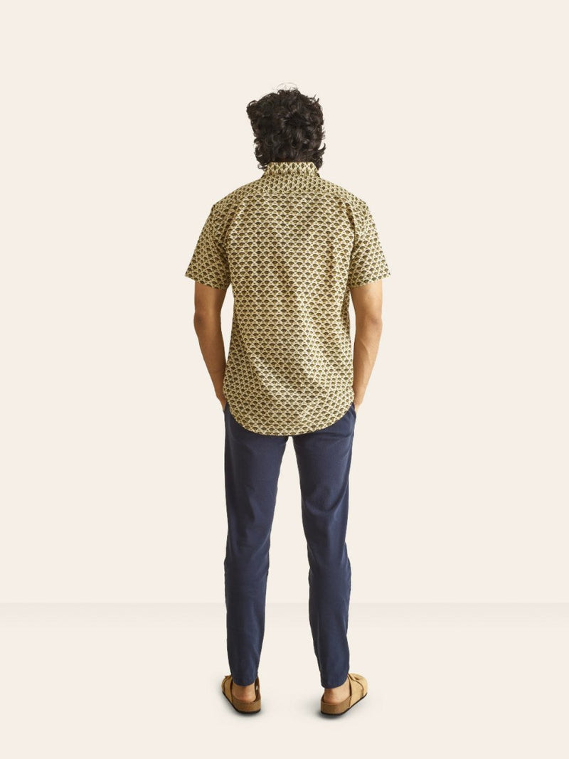 Buy Mustard Motif Ivory Handblock Printed Cotton Shirt | Shop Verified Sustainable Mens Shirt on Brown Living™