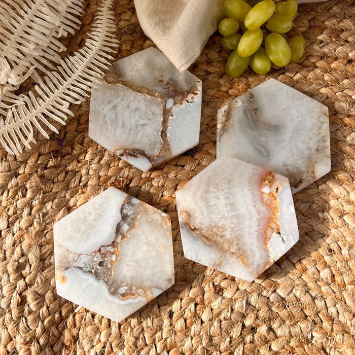 Buy Natural Agate Hexagon Coaster | Set of 4 | Shop Verified Sustainable Table Decor on Brown Living™