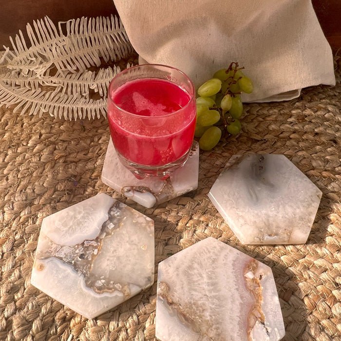 Buy Natural Agate Hexagon Coaster | Set of 4 | Shop Verified Sustainable Table Decor on Brown Living™