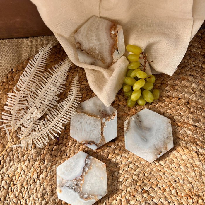 Buy Natural Agate Hexagon Coaster | Set of 4 | Shop Verified Sustainable Table Decor on Brown Living™