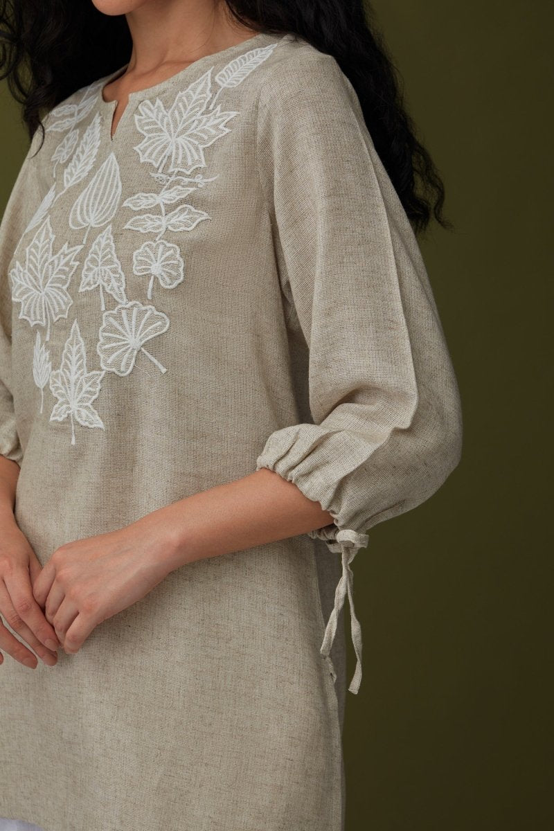 Natural Applique Linen Tunic | Verified Sustainable Womens Top on Brown Living™