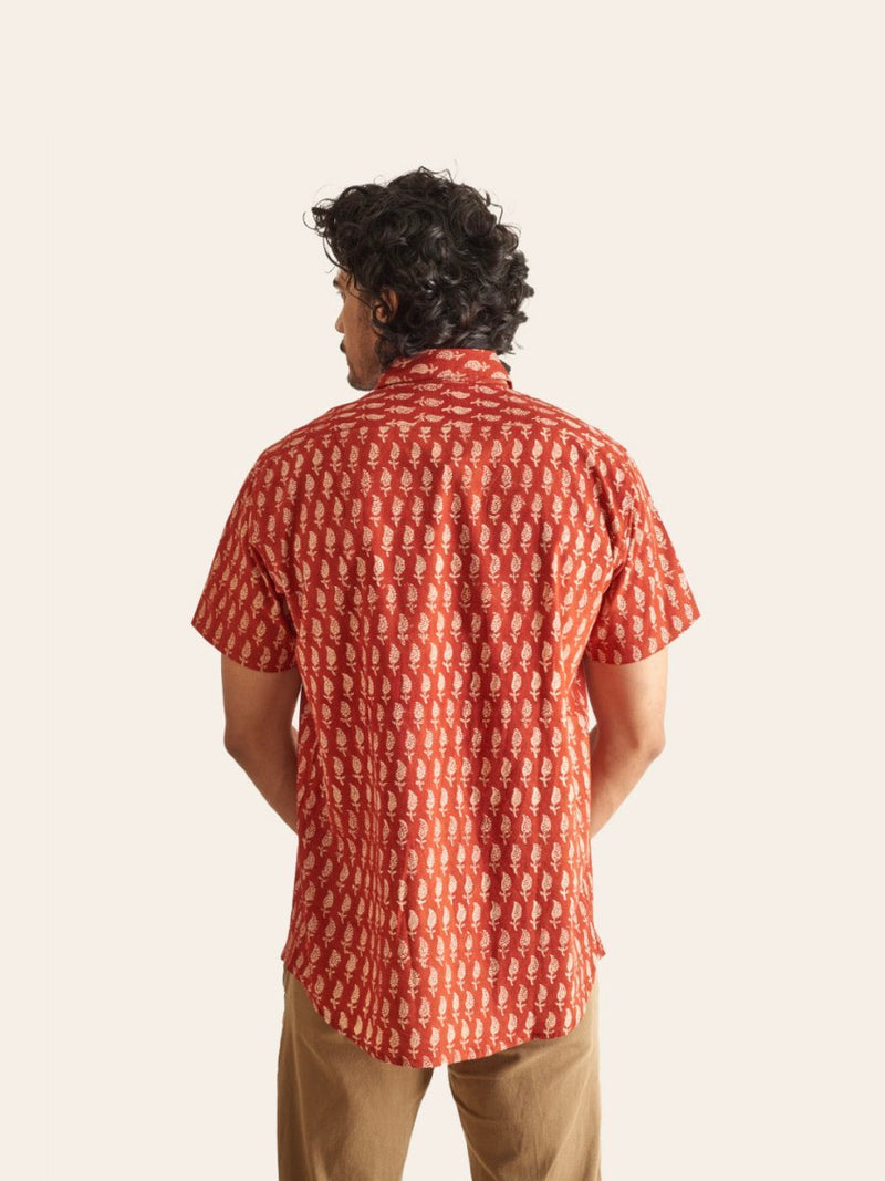 Buy Natural Dye Red Ethnic Motif Handblock Printed Cotton Shirt | Shop Verified Sustainable Men Shirt on Brown Living™