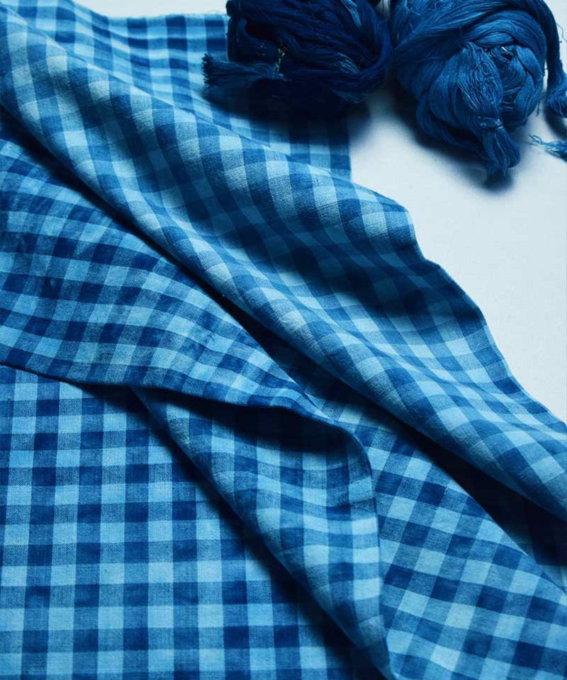 Buy Natural Dyed Handloom Indigo Big Checks Washed | Shop Verified Sustainable Textiles on Brown Living™