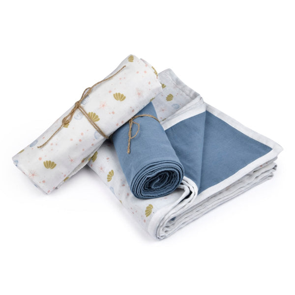 Buy Naturally Dyed Organic Muslin Blanket & Swaddles (Set of 3)- Sea of Dreams | Shop Verified Sustainable Baby Swaddle on Brown Living™