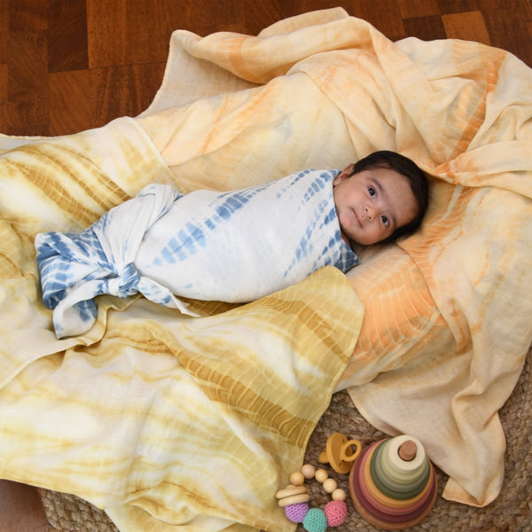 Buy Naturally Dyed Organic Muslin Swaddles (Set of 3)- Ripples | Shop Verified Sustainable Products on Brown Living