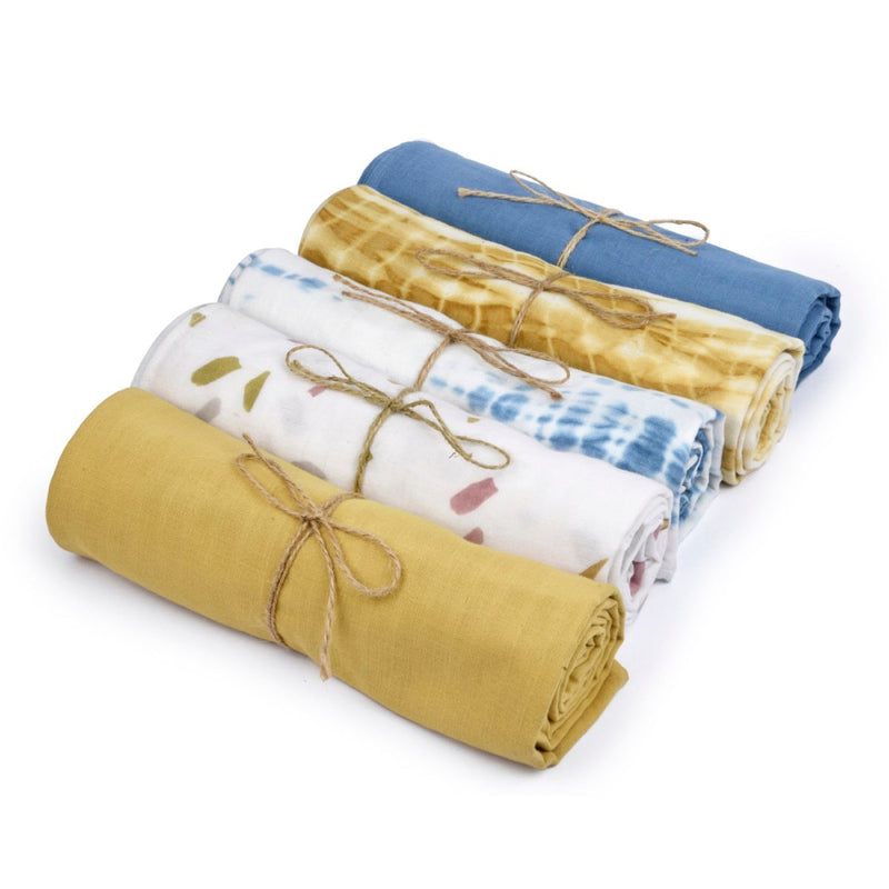 Buy Naturally Dyed Organic Muslin Swaddles (Set of 5)- It’s a Boy | Shop Verified Sustainable Baby Swaddle on Brown Living™