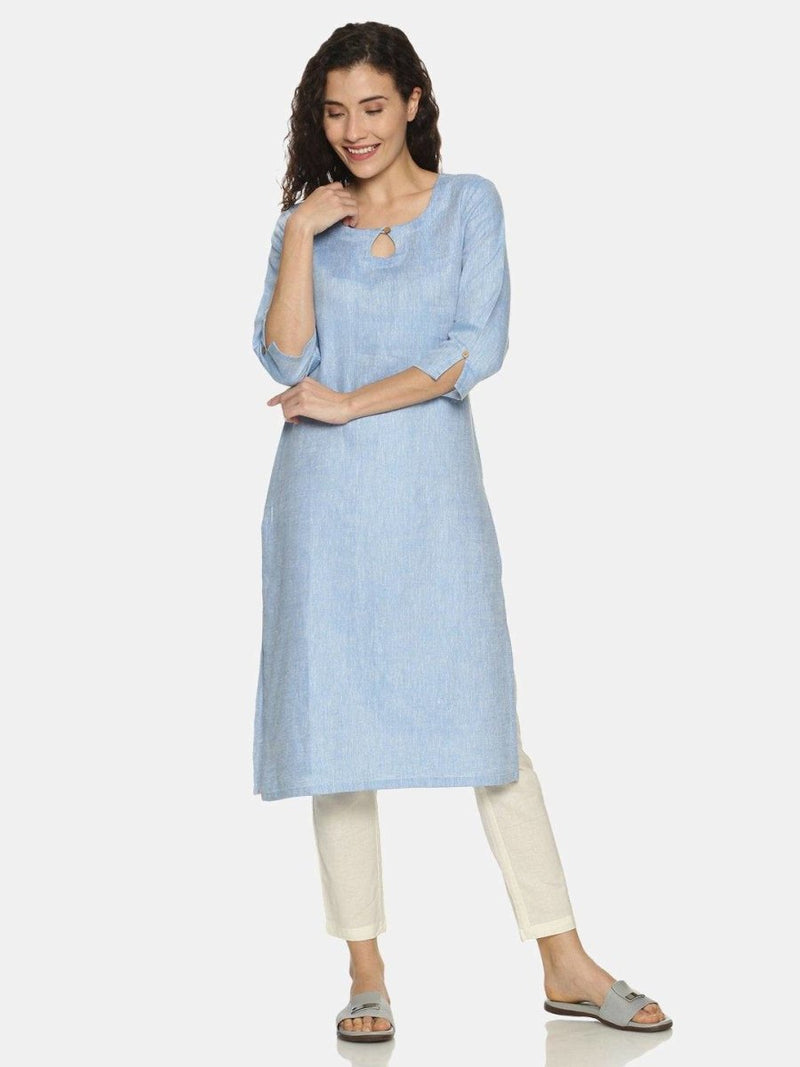 Buy Navy Blue Colour Solid Hemp Straight Long Kurta For Women | Shop Verified Sustainable Womens Kurta on Brown Living™