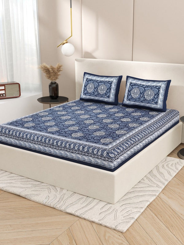 Buy Navy Interiors Hand Block Printed Cotton Queen Size Bedding Set | Shop Verified Sustainable Bedding on Brown Living™