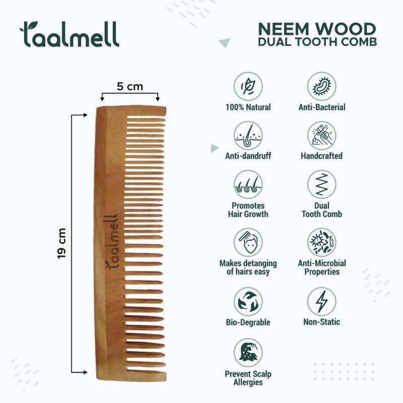 Buy Neem wood Comb Pack of 2 | 1 Detangle comb & 1 Dual Tooth | Shop Verified Sustainable Hair Comb on Brown Living™