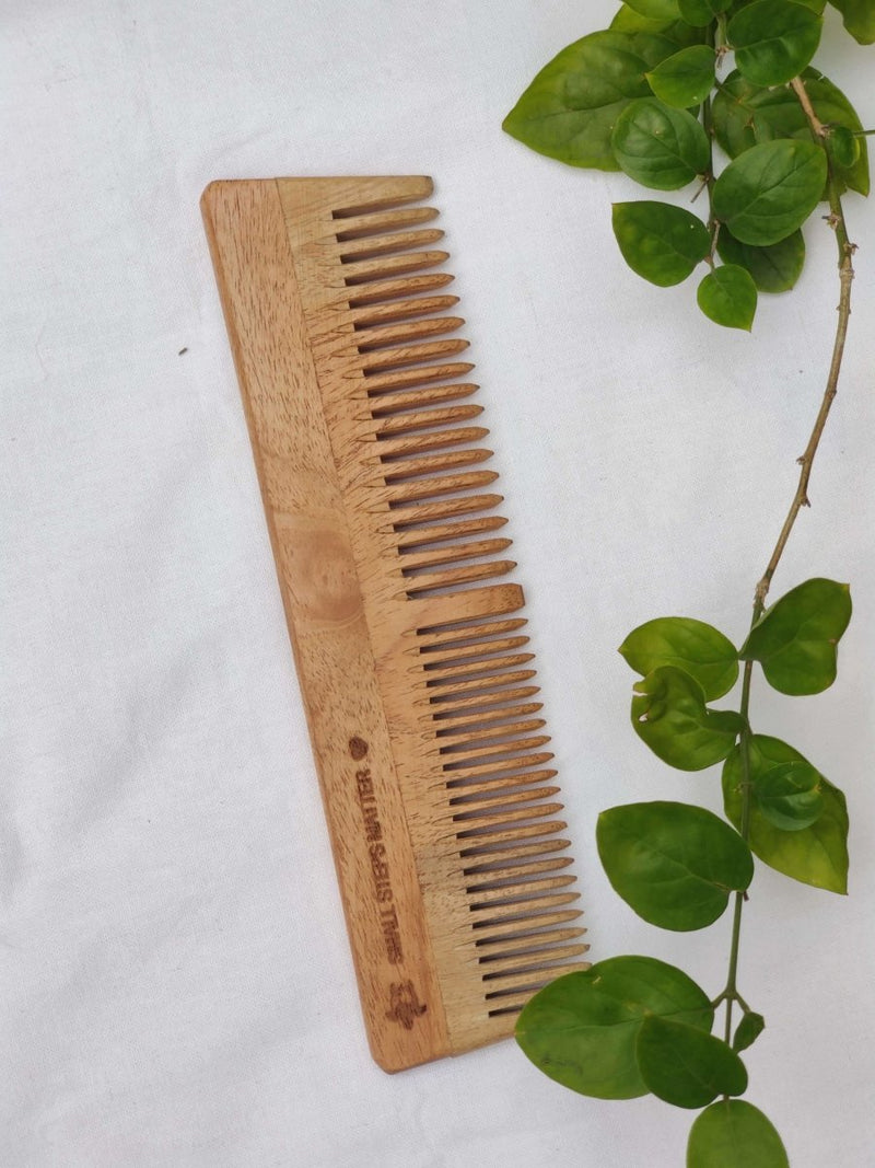 Buy Neem Wood Comb - Wide and Narrow Spaced Teeth - Detangling & Styling - Pack of 1 | Shop Verified Sustainable Hair Comb on Brown Living™