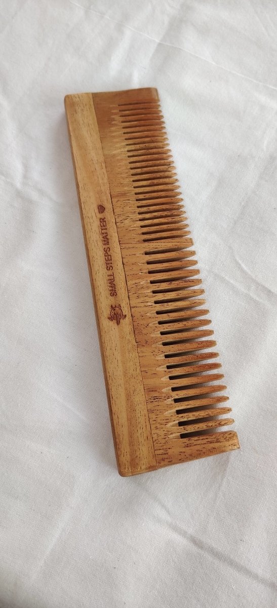 Buy Neem Wood Comb - Wide and Narrow Spaced Teeth - Detangling & Styling - Pack of 1 | Shop Verified Sustainable Hair Comb on Brown Living™